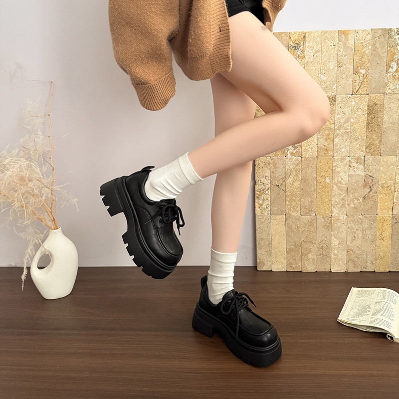 黑色厚底系带小皮鞋女英伦风复古百搭德比鞋小个子增高单鞋乐福鞋,女鞋,深口单鞋,淘宝优惠券,粉丝福利购,淘宝优惠卷