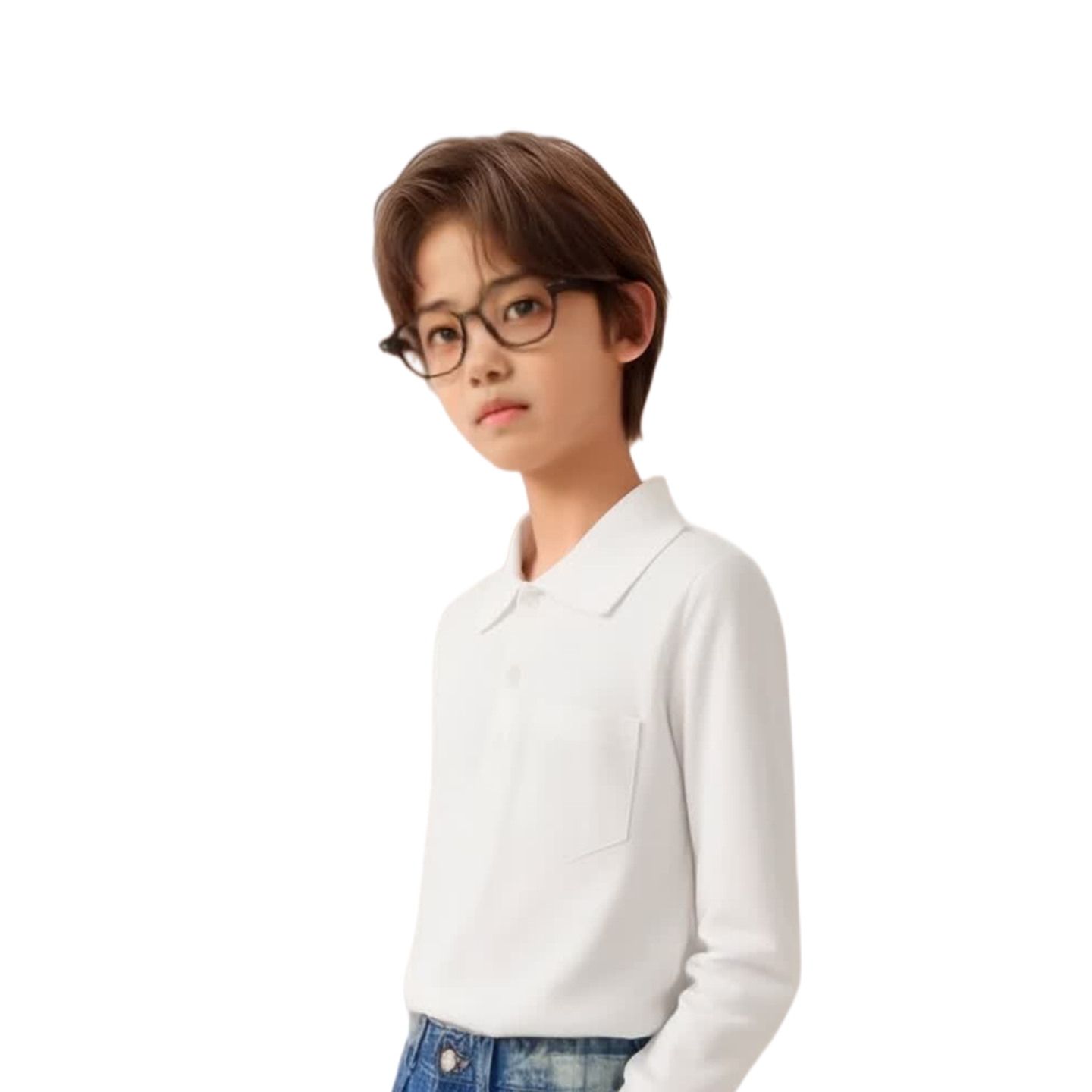 纯白儿童polo衫长袖t恤纯棉白色学生春秋  打底衫男女孩出口日本