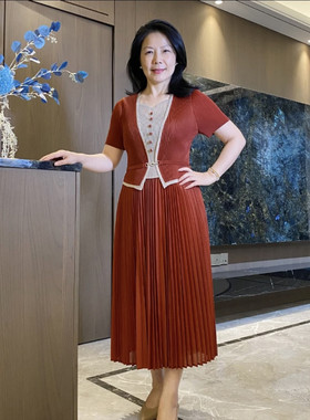 夏季妈妈装条轮显瘦小香风A字裙