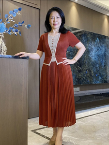 夏季妈妈装条轮显瘦小香风A字裙