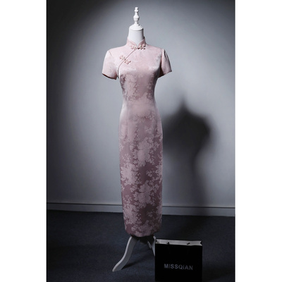 新中式盘扣粉色国风改良旗袍