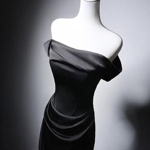 MISSQIAN 显瘦一字肩西太后黑鱼尾生日成人礼主持年会晚礼服 修身