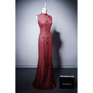 MISSQIAN新中式 晨袍新娘结婚敬酒服高端复古蕾丝改良旗袍订婚礼服