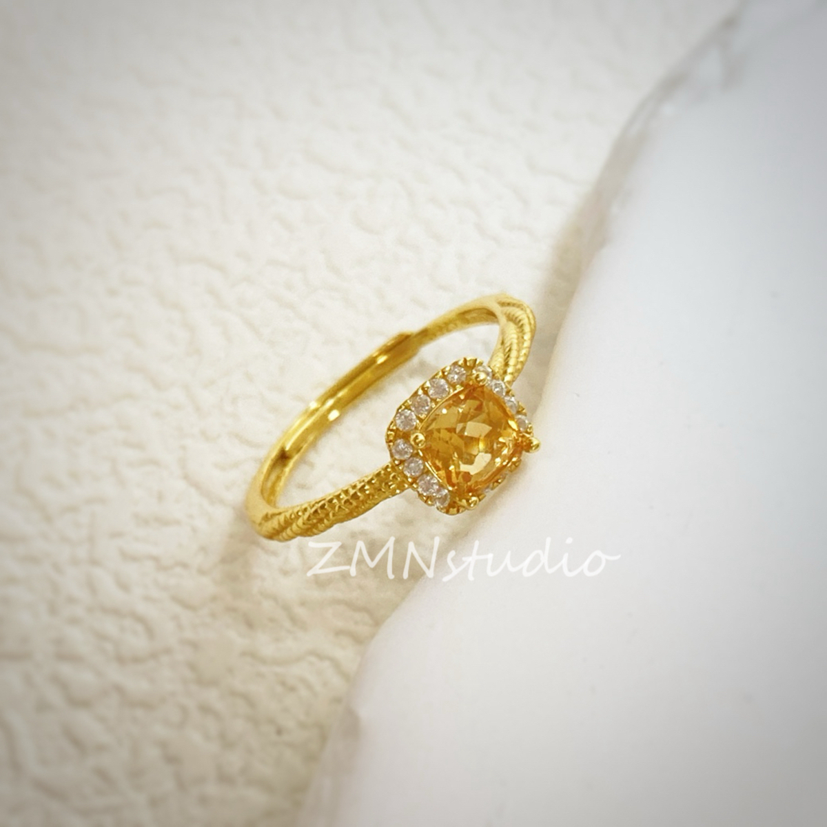 ZMN/映篱/轻奢极简气质精致925纯银镀金天然黄水晶宝石戒指叠带女