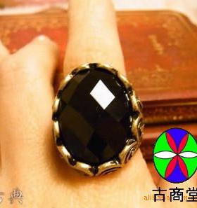 欧美风复古夸张黑宝石饰品戒子