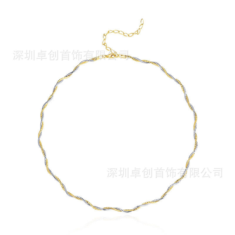 S925纯银彩银项圈 双色分色双股麻花定型项链 多色可选颈饰女批发