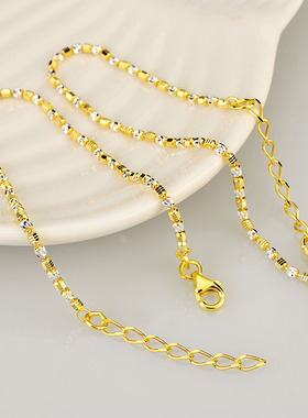 意大利工艺彩银手链女款S925纯银黄白色镭射弯刀珠六角珠调节手饰