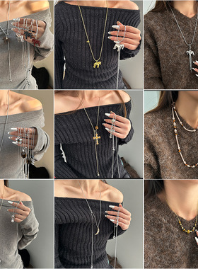 复古民族风秋冬虎眼石简约锁骨链本命年小马十字架小众设计感项链