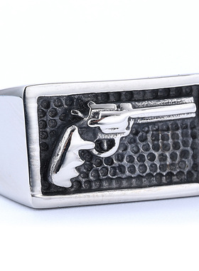 饰品厂家直销欧美  不锈钢男士手枪不锈钢戒指 机车风时尚戒指