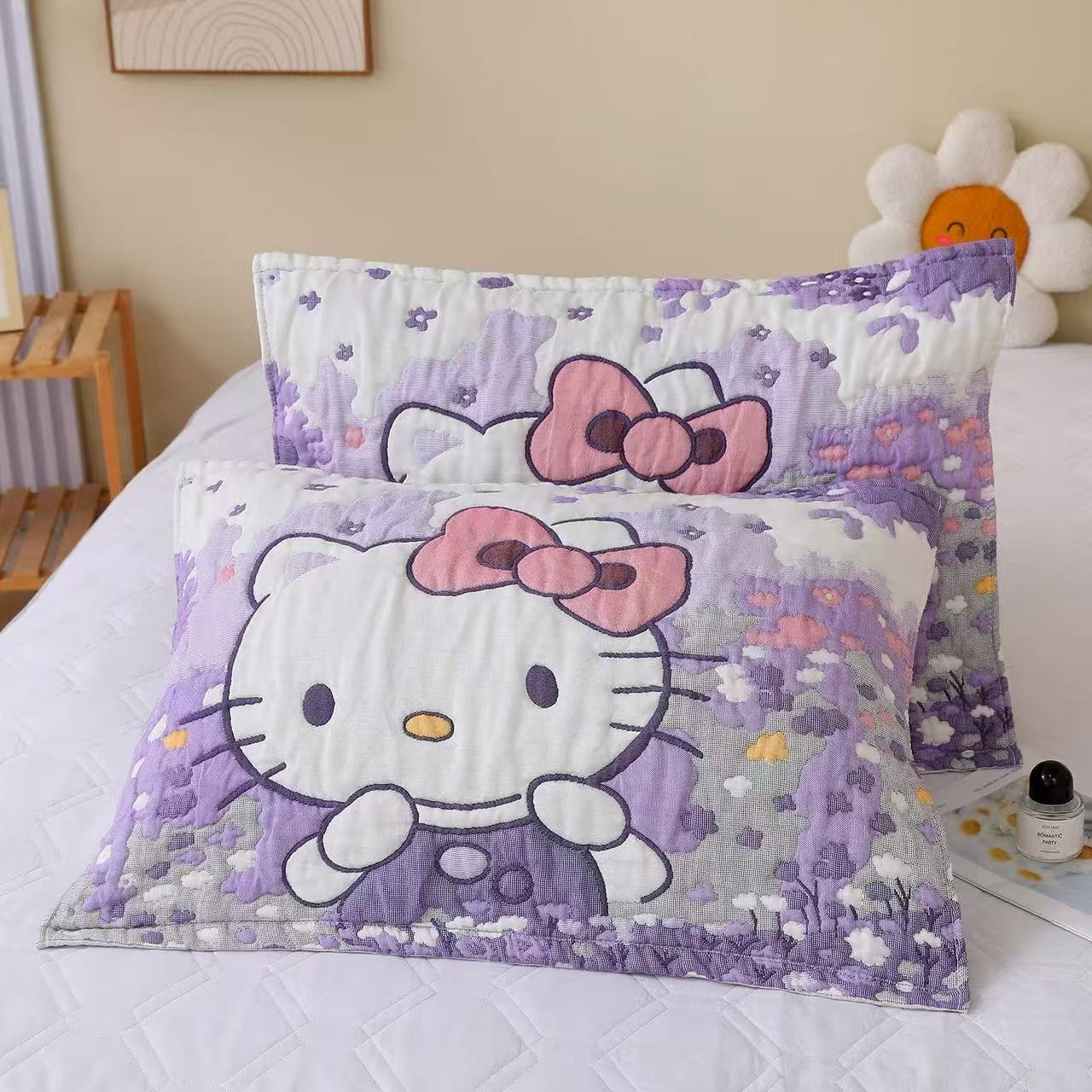 纯棉纱布成人儿童卡通泡芙枕巾