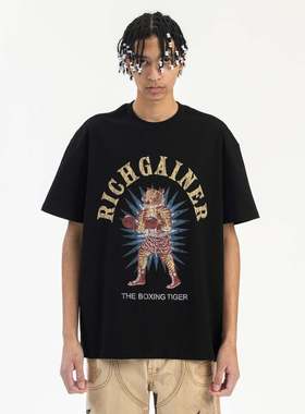RICH GAINER潮牌黑色短袖T恤时尚潮流上衣印花图案前卫街头男T恤