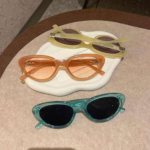 复古猫眼落日橘色墨镜茶色网红太阳眼镜男防紫外线高级感凹造型潮