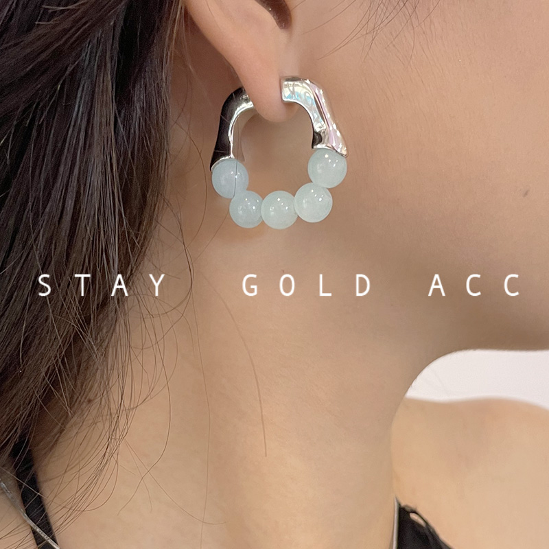 原石玉石串珠冷淡风耳环