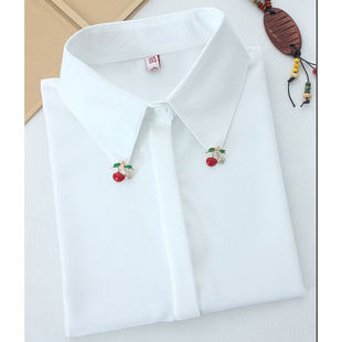 长袖 宽松大码 新款 女2025秋季 打底衬衣上衣 白色带钻领衬衫