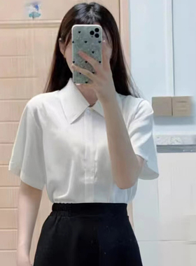 白色衬衫女短袖2024夏季新款设计感小众休闲宽松百搭衬衣雪纺上衣
