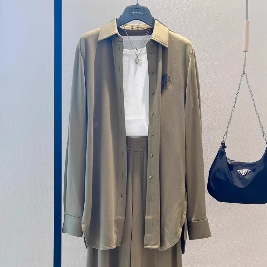 阿玛施女装中长款长袖衬衫女士冬