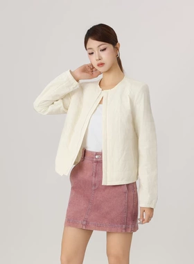 阿玛施2025秋冬新款轻薄圆领新雪丽棉服女玫瑰粉薄棉衣外套540048