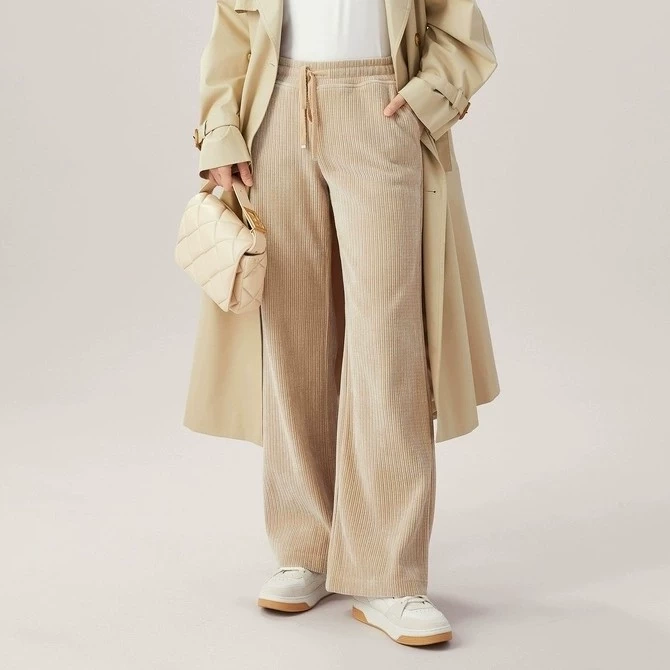 阿玛施极简风抽绳灯芯绒阔腿裤女