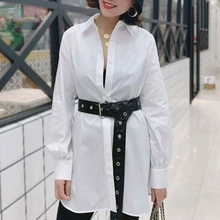 2026春新款女装施宽松中长单排扣白色休闲气质长袖衬衫女5300701