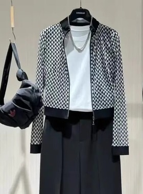 薄款女装正品25休闲百搭短款小立领弹力印花丝网拉链外套140009