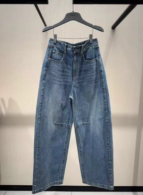 阿玛施女装正品2025春秋新款高腰显瘦宽松弯刀裤直筒牛仔裤510077