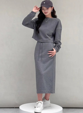 专柜同款春运动风时尚休闲圆领卫衣套装女装半身裙130067+120027
