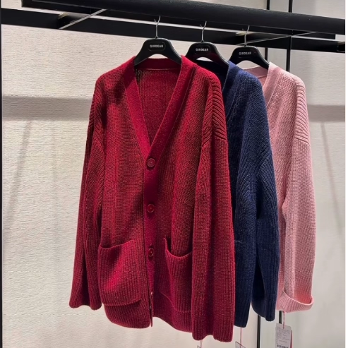 阿玛施秋冬中长慵懒风针织开衫女