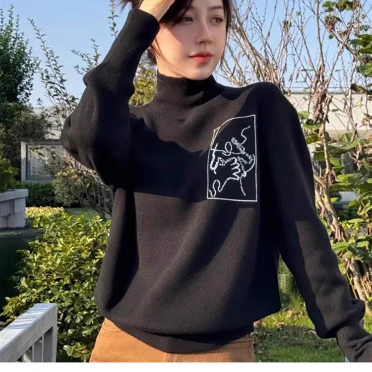 阿玛施冬季羊绒烟管领宽松毛衣女