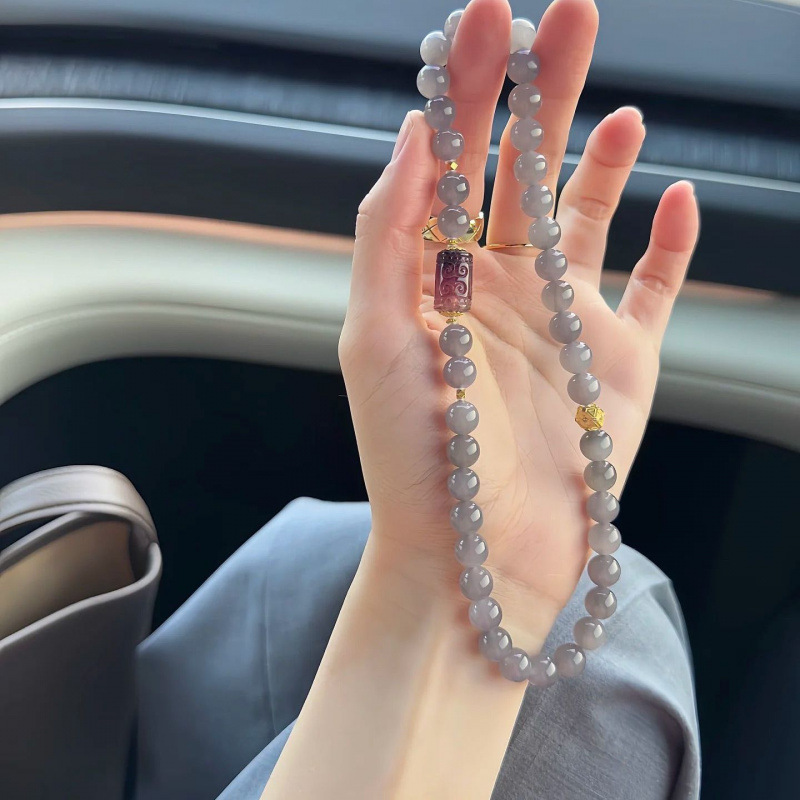 烟紫和田玉手串手链女玉石项链新中式套链毛衣链气质