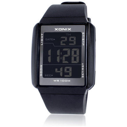 xonix方形多功能运动男女潜水表游泳100米防水学生led夜光电子表
