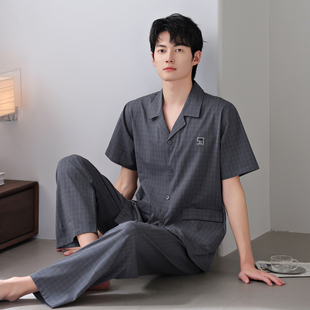 睡衣男款夏季夏天薄款纯棉短袖长裤家居服青年男式高级感大码套装