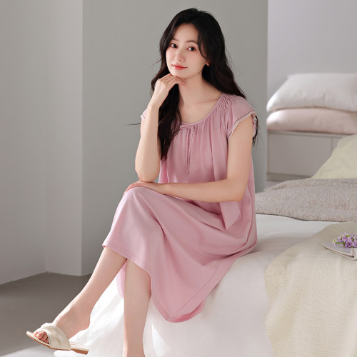 睡裙女夏季莫代尔棉带胸垫短袖2025新款夏天薄款大码可外穿睡衣裙