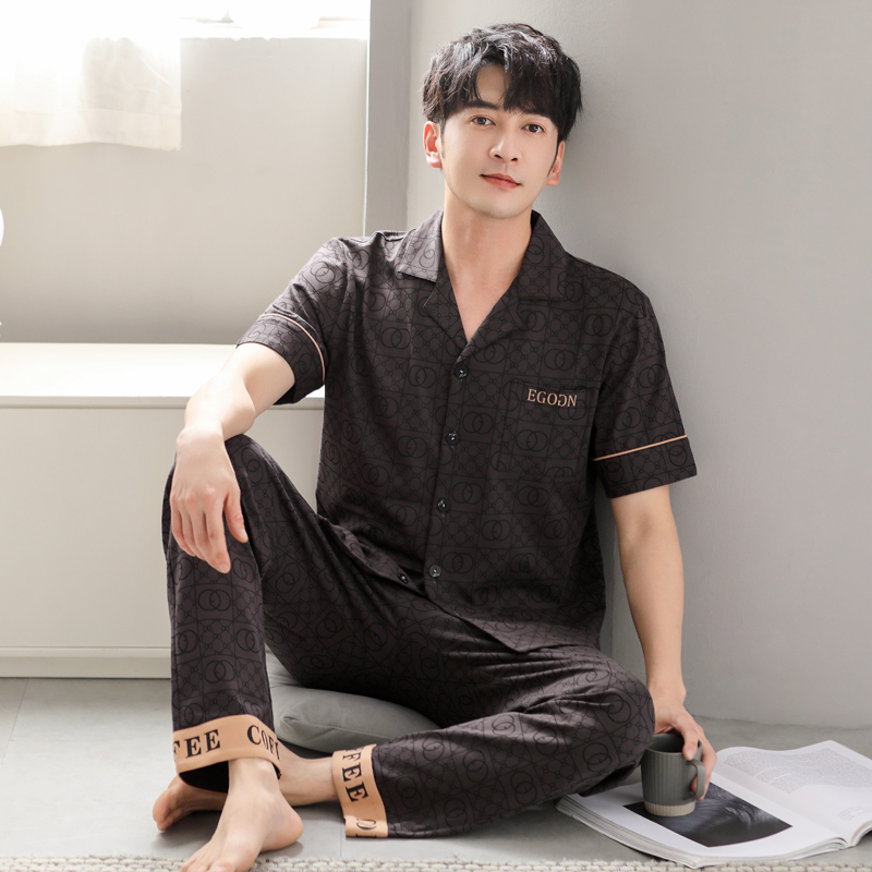 男士睡衣男夏季2025年新款纯棉短袖长裤薄款全棉可外穿家居服套装