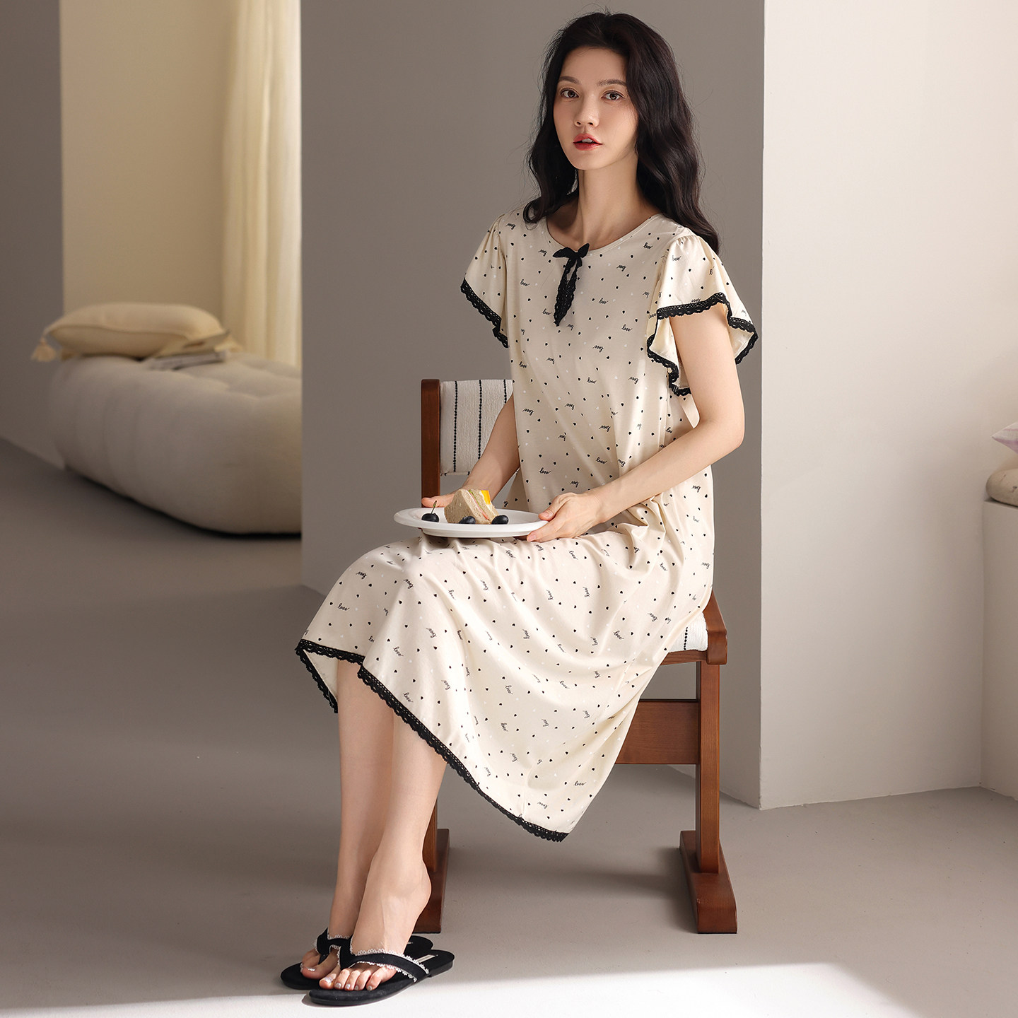 2026新款纯棉睡裙带胸垫女夏款可外穿女款短袖连衣裙夏女生家居服
