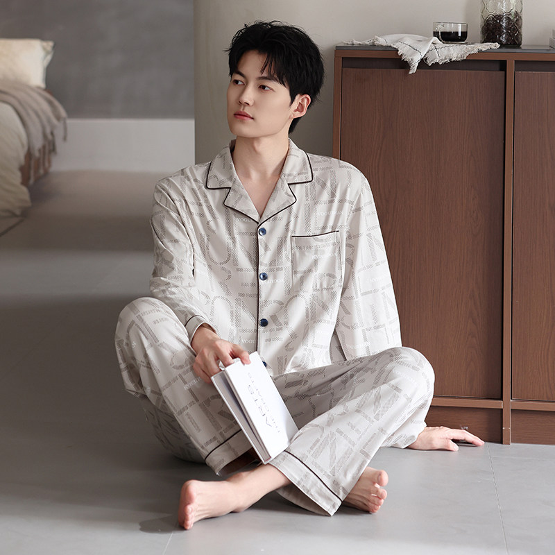 睡衣男士春秋款纯棉长袖男款秋季薄款中年爸爸男式秋冬大码家居服