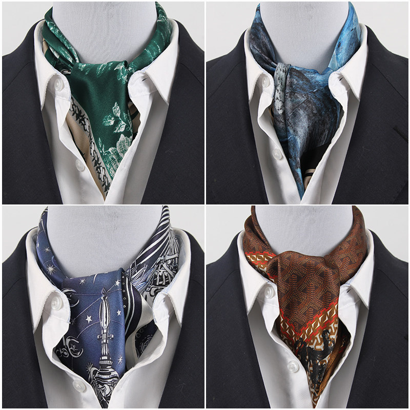 男士丝巾新款夏季真丝桑蚕丝西装薄款商务时尚小方巾护颈围脖