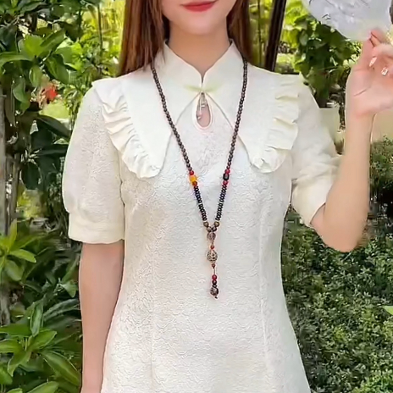 简约百搭民族风毛衣链长款佛珠项链男女复古高档木质棉麻配饰挂件