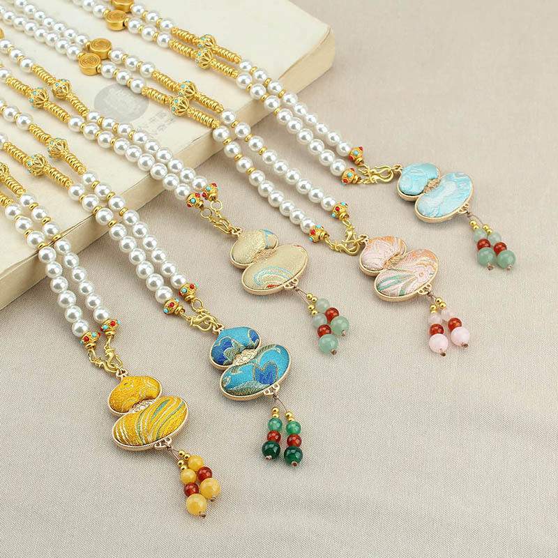 非遗仿宋锦葫芦仿珍珠项链女新中式国风长款毛衣链民族风配饰批发