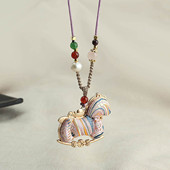 非遗仿宋锦双面小马吊坠项链新中式 毛衣链马上有钱国风旗袍挂链