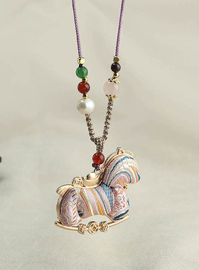 非遗仿宋锦双面小马吊坠项链