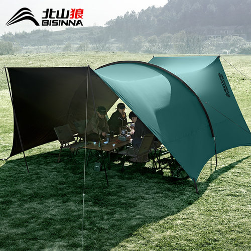 北山狼户外折叠便携式隧道帐篷黑胶防晒超大天幕露营全套装备凉棚
