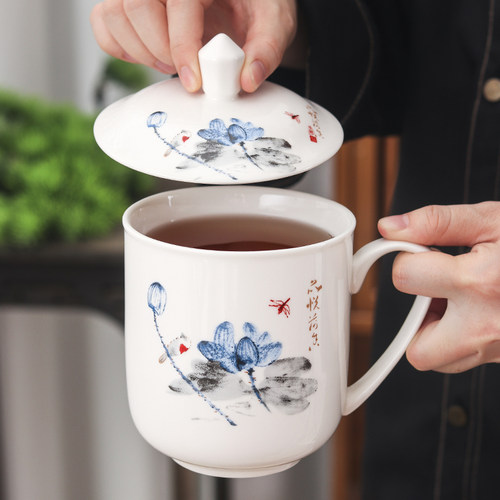 陶瓷办公杯带盖大容量会议茶杯