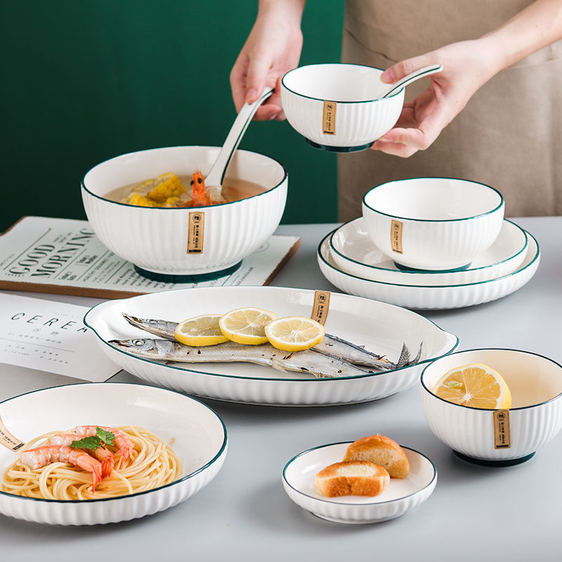 日式雅纹陶瓷餐具轻奢碗碟套装家用炒菜盘吃饭碗面碗大汤碗鱼盘,餐饮具,酒店餐具,淘宝优惠券,粉丝福利购,淘宝优惠卷