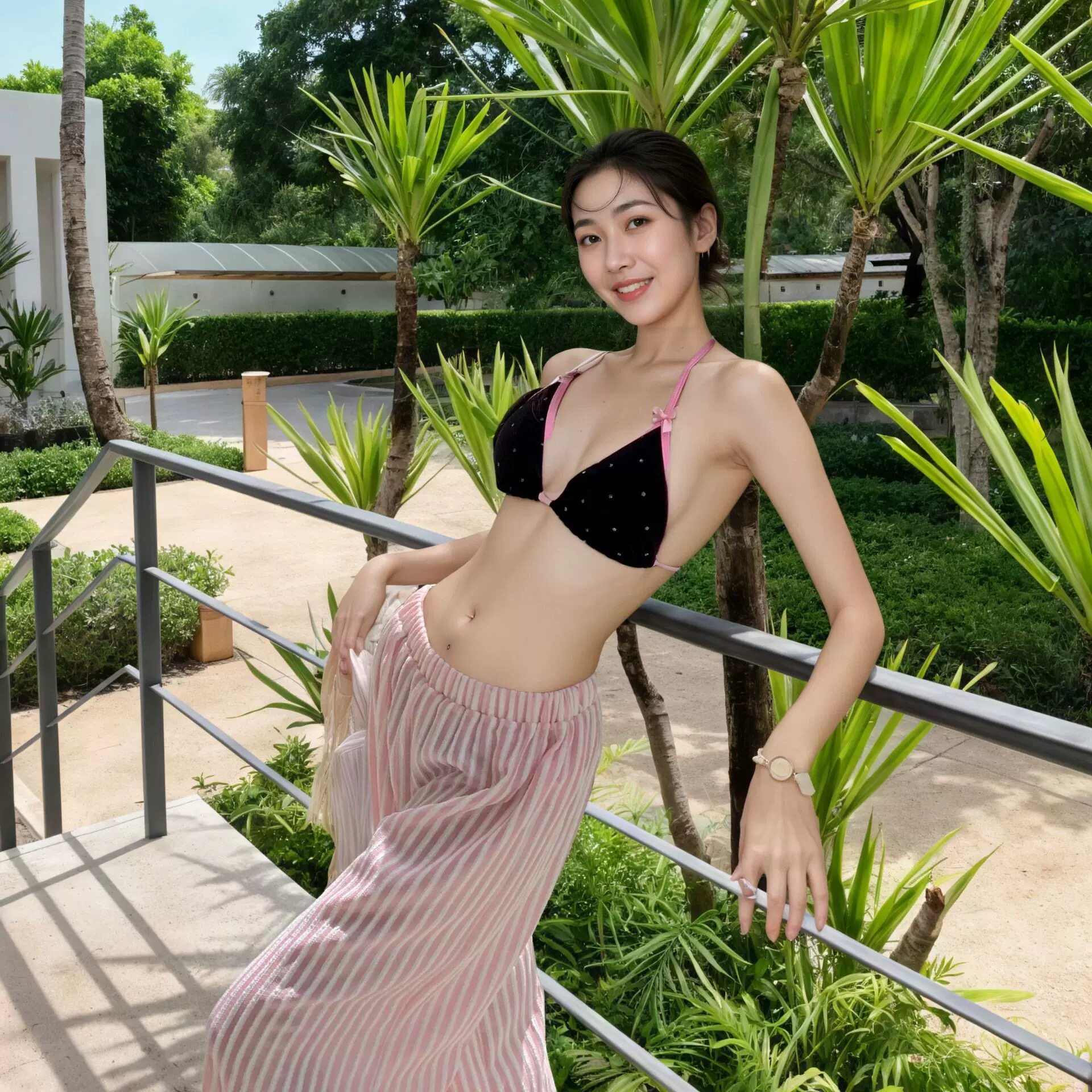 泳衣女新款性感黑色挂脖比基尼三件套女度假风长裤沙滩小胸bikini