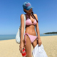 泳衣女2026新款 绑带沙滩度假温泉 荧光绿比基尼性感分体小胸三点式