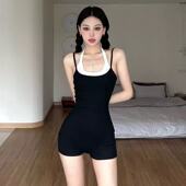 泳衣女新款 性感平角连体吊带小胸显瘦遮肚高级感保守温泉度假泳装