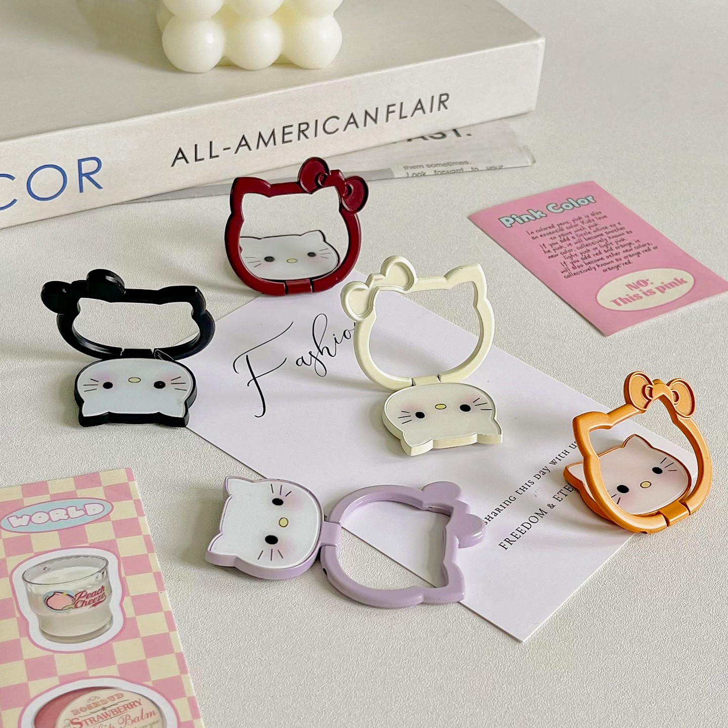 指环扣手机支架超薄创意卡通KT猫手机壳支架背贴桌面便携式可折叠