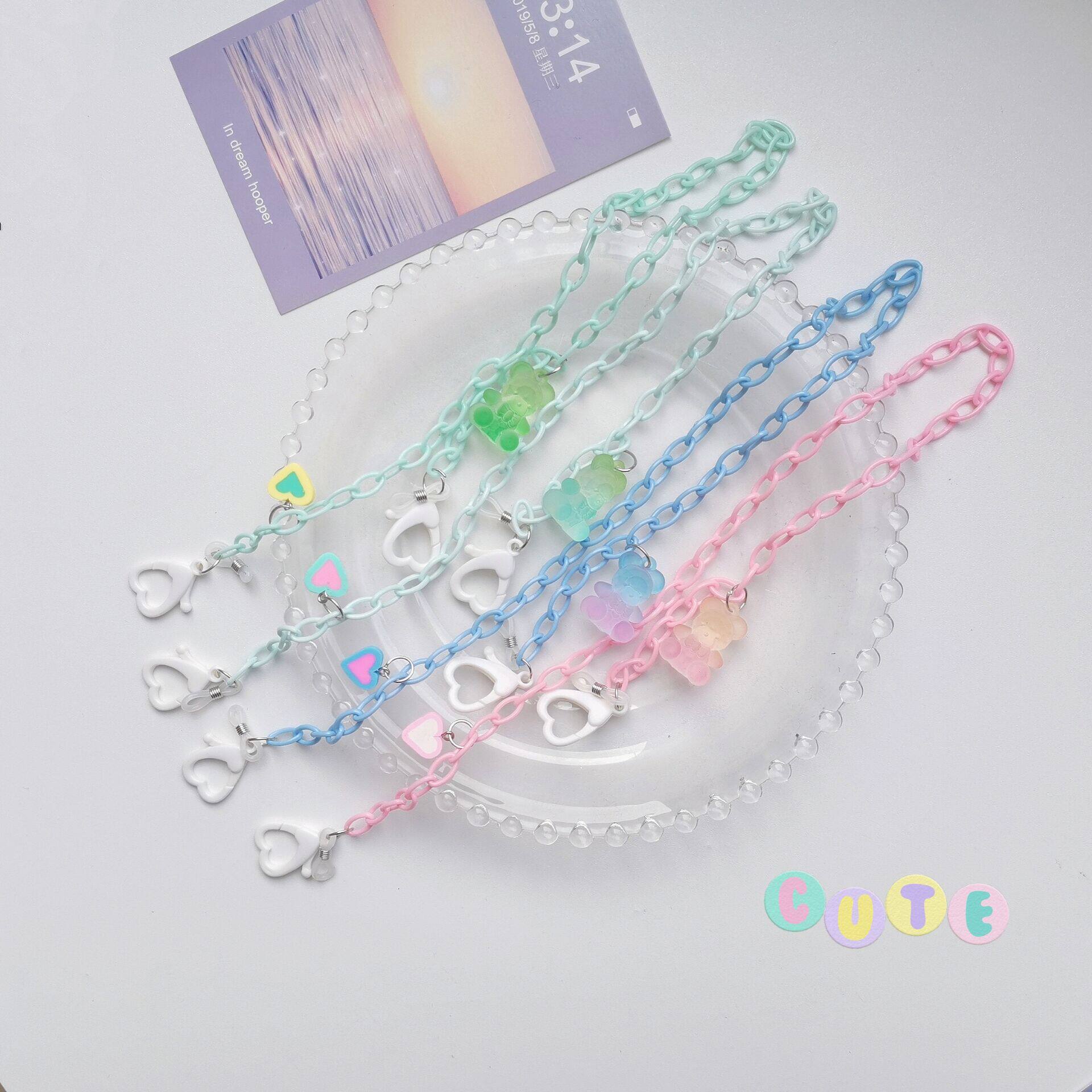 INS WIND GRADIENT FROSTED BEAR LOVE PENDANT MASK ANTI-CHAIN GLASSES SUNGLASSES CHAIN HALTERNECK ANTI-NECKLACE