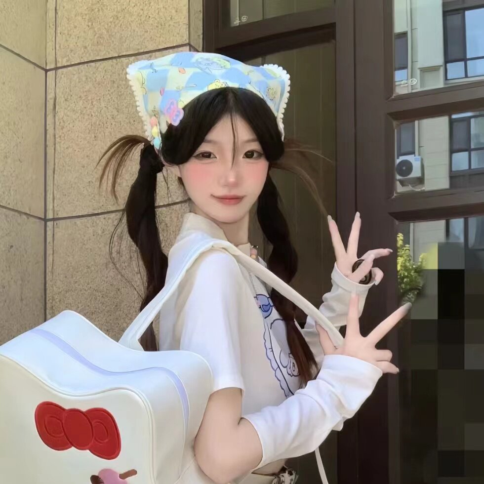 软妹多巴胺少女卡通三角巾y2k辣妹穿搭头巾发饰潮流T28