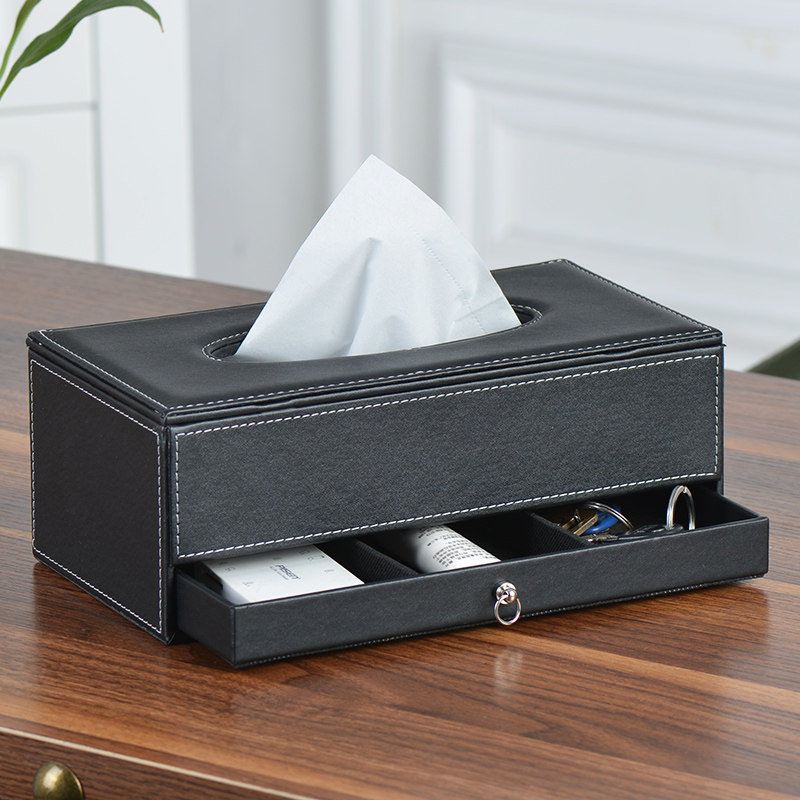 黑色纸巾盒 纸抽盒抽纸盒创意多功能带抽屉桌面收纳盒包邮,收纳整理,纸巾盒,淘宝优惠券,粉丝福利购,淘宝优惠卷